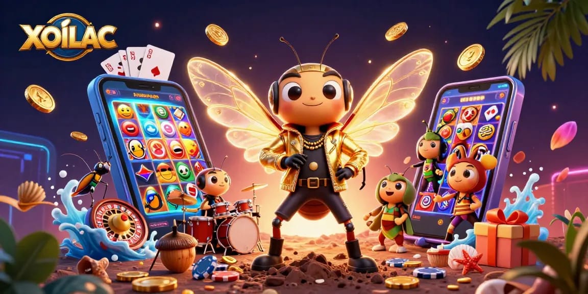 Experience thrilling gaming with XOILAC's vibrant online casino atmosphere in this captivating illustration.
