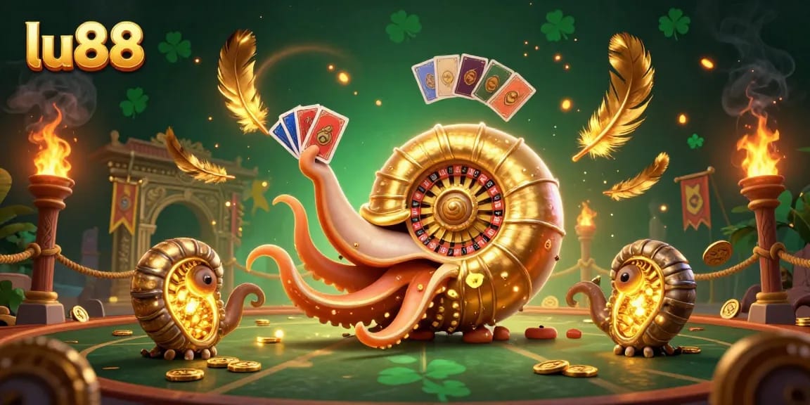 lu88 players engaging in a vibrant casino atmosphere featuring an ancient golden roulette wheel and dynamic gaming elements