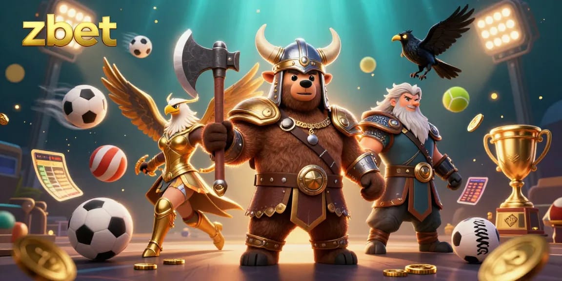 Experience thrilling wins with zbet as a Viking berserker bear and Valkyrie eagle engage in vibrant casino action.