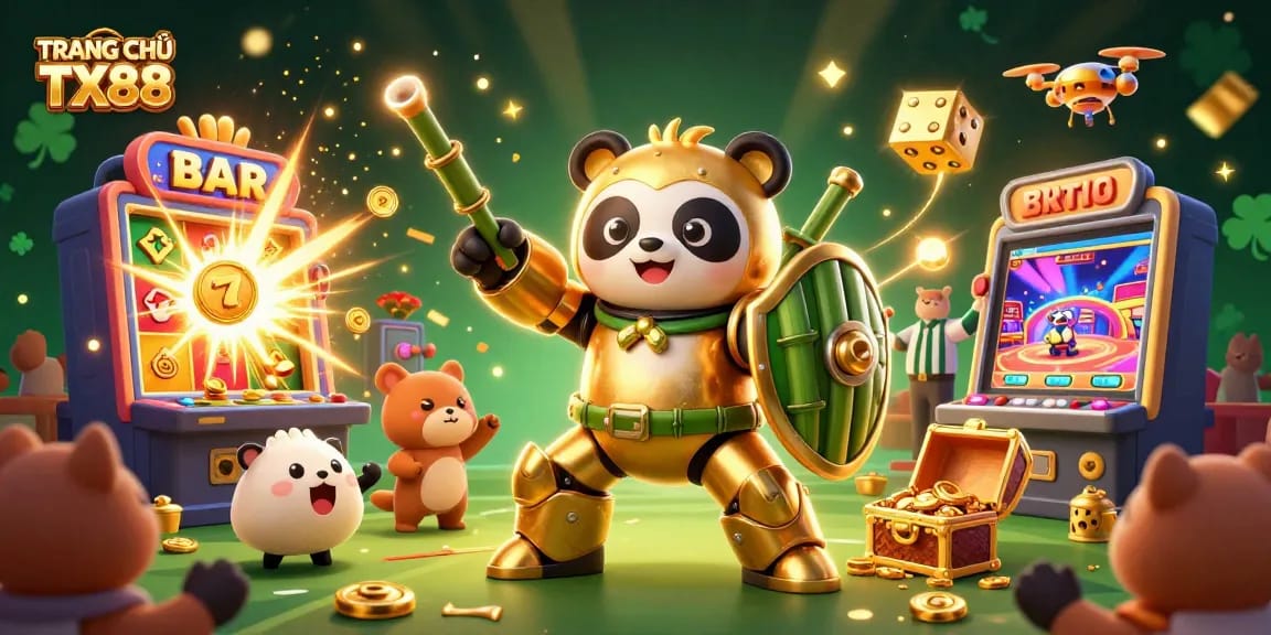 Engage with dynamic gaming action at TRANG CHỦ TX88 featuring vibrant casino elements and captivating characters.