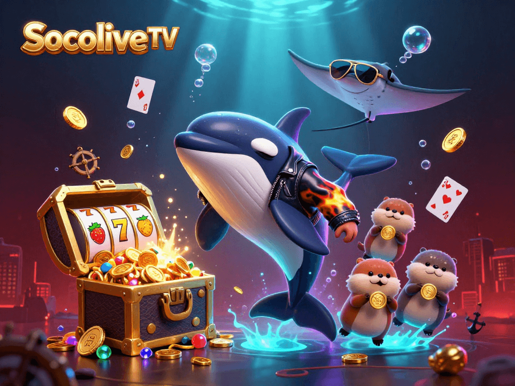 Socolive TV engages players with thrilling casino-style underwater scenes filled with gold coins.