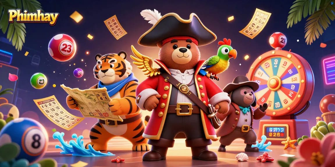 Join the fun with Phimhay's thrilling casino gameplay featuring a pirate captain bear and his lively crew.