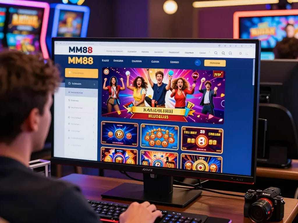 Exciting MM88 online betting scene with players engaged in vibrant casino games.