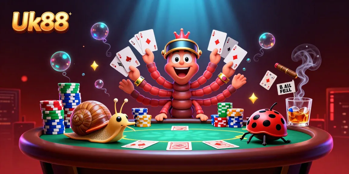 Engage with Uk88 at a vibrant 3D poker scene featuring animated characters and rich casino elements.