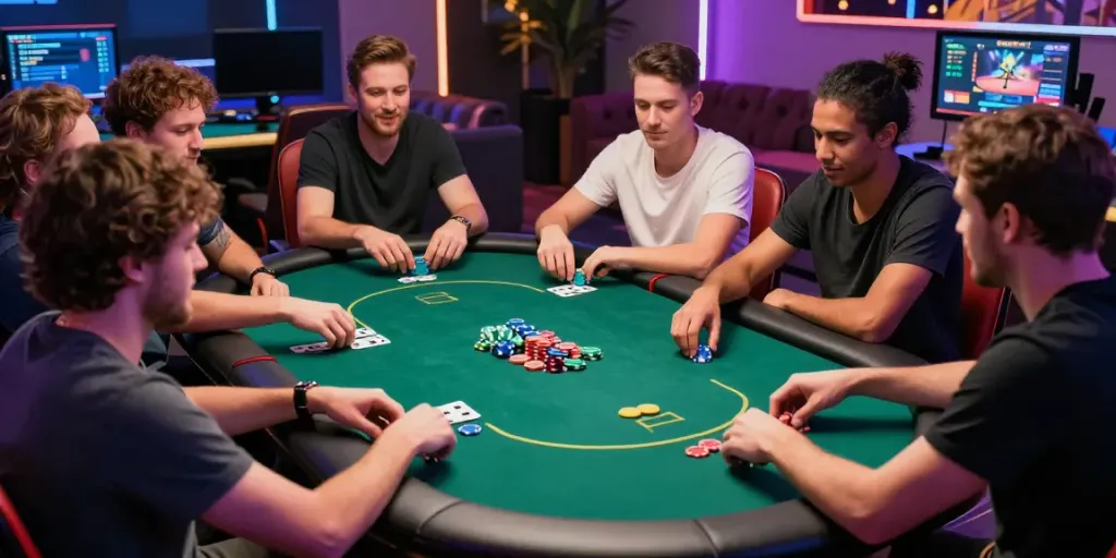 Dynamic online gaming scene with friends enjoying poker at https://net88.broker/