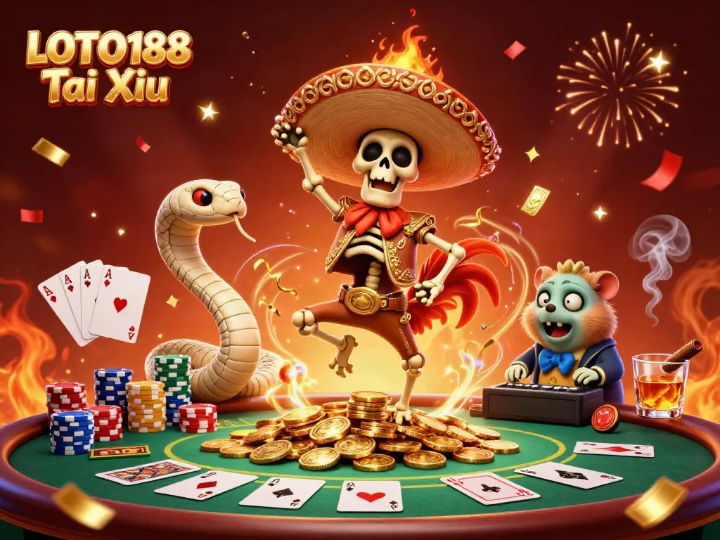 Celebrate wins with LOTO188 Tai Xiu in a vibrant and lively casino scene filled with rich details.