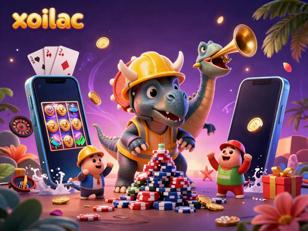Experience the excitement of xoilac with a triceratops and a parasaurolophus celebrating a poker chip build-up.