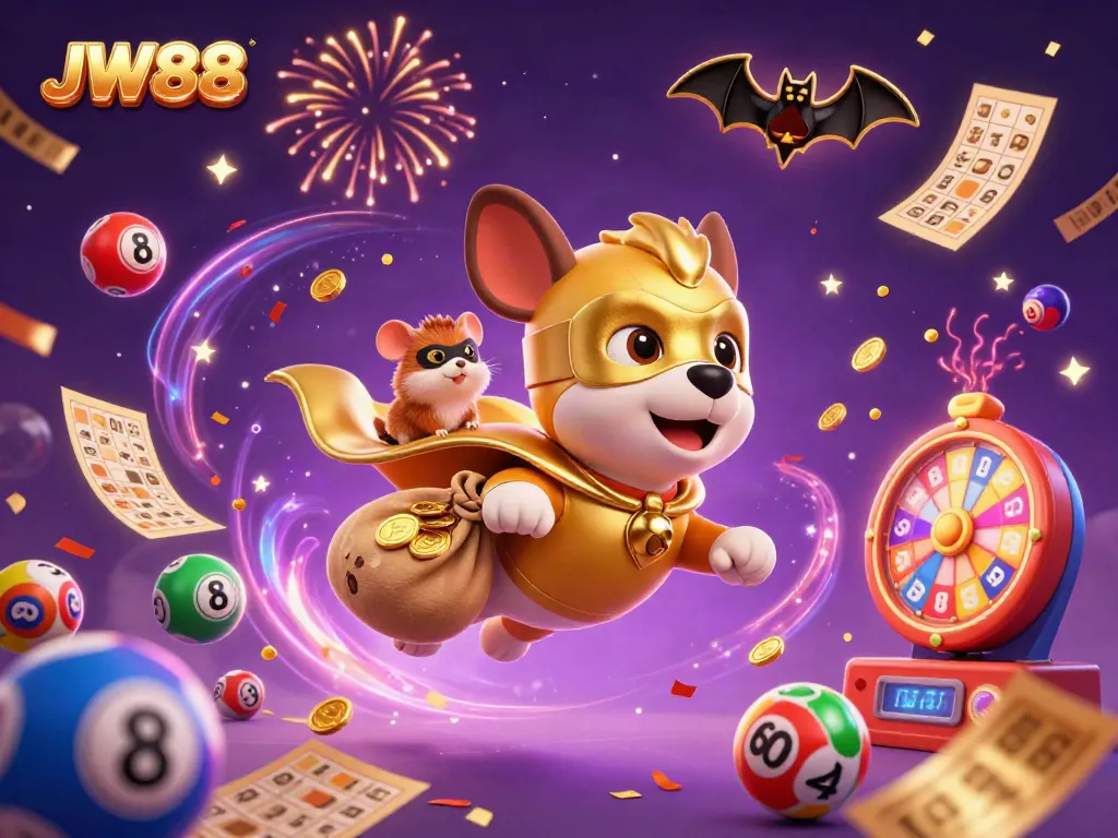 Experience thrilling gameplay at JW88 with energetic characters celebrating a winning moment amidst vibrant casino elements.