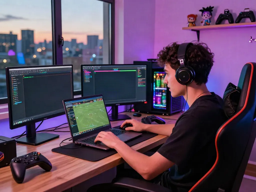 Engaging online betting scene showcasing gaming setup at https://playsv88.net/ with vibrant lights and sports betting activities.