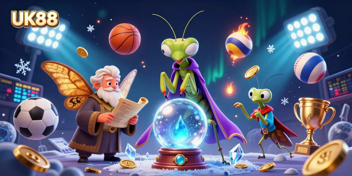 Engage in thrilling bets with UK88 as mystical characters and sports elements surround a vibrant casino scene.