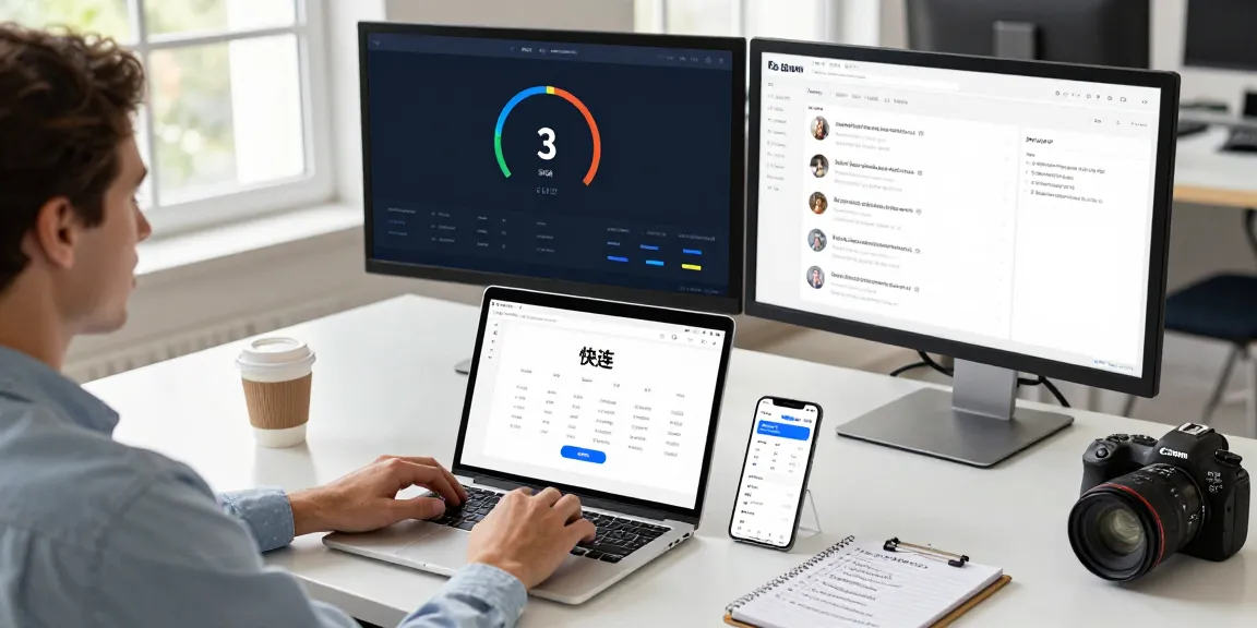 快连 application usage in a modern tech workspace, showcasing connectivity speed and user engagement.