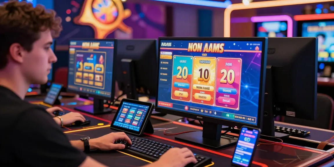 Giocatore coinvolto che si diverte nei casino sicuri non AAMS online con display di giochi vivaci e dispositivi di gioco.