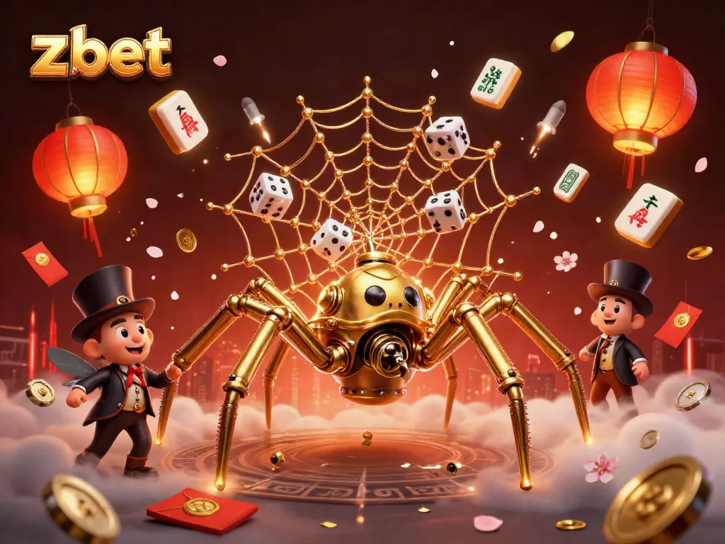 Experience the thrill of z bet with a vibrant 3D illustration showcasing a steampunk spider interacting with casino elements.