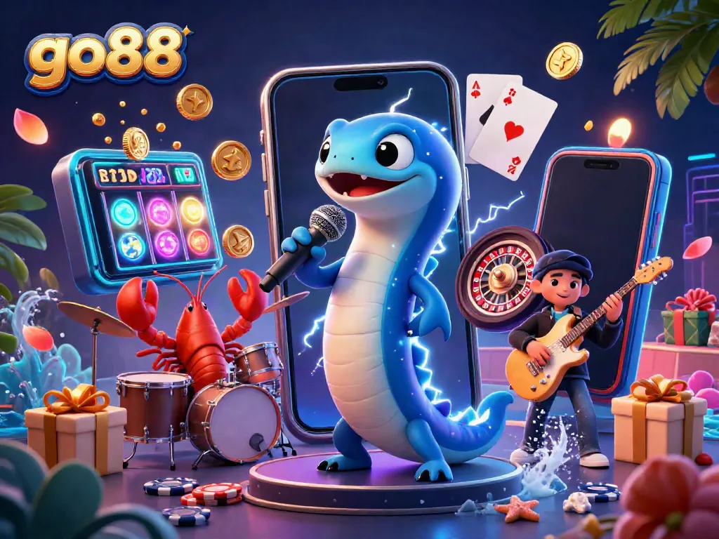 Experience the electrifying world of go88, where a DJ electric eel rocks the underwater casino stage.
