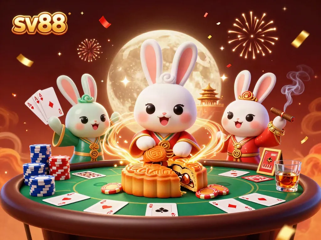 Experience thrilling gaming with sv88, where moon rabbits celebrate jackpots among vibrant casino elements.