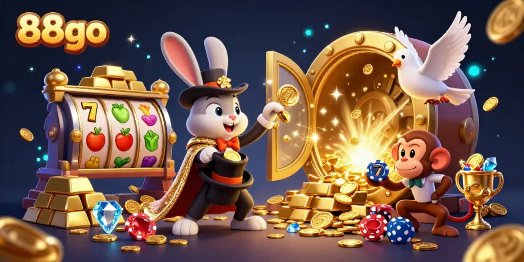 Experience thrilling wins with 88go as the magician rabbit conjures coins, slots spin, and treasures illuminate.