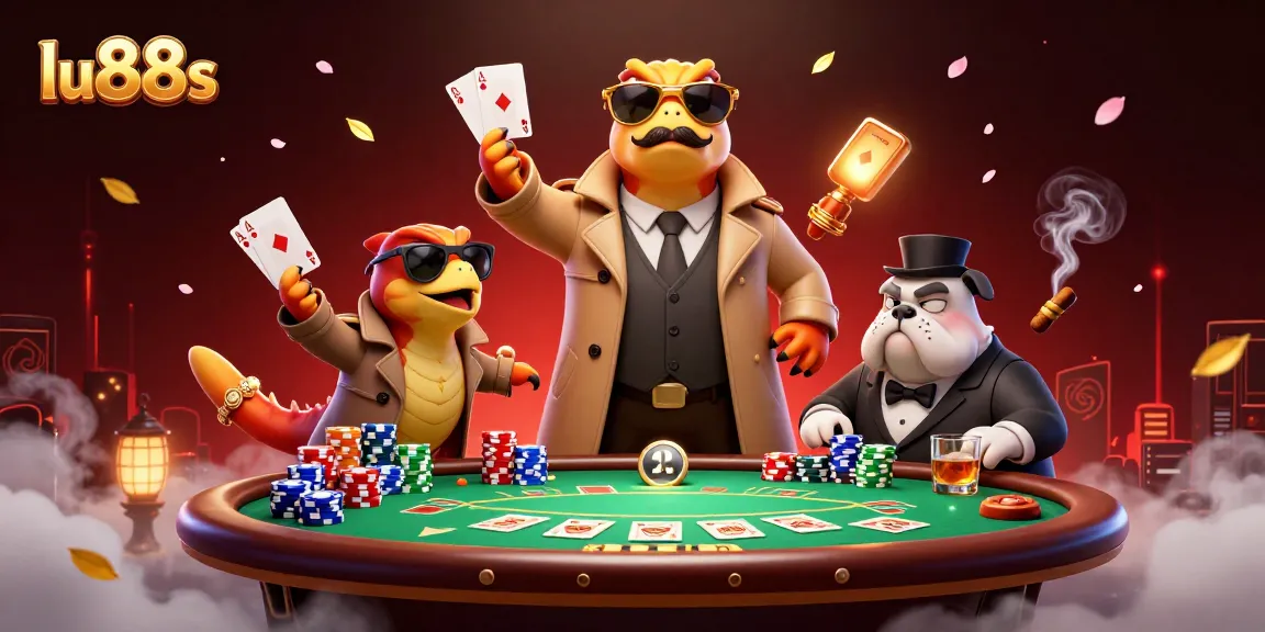 Join the fun at lu88s with three raptors in disguise, entering a lively VIP casino scene.