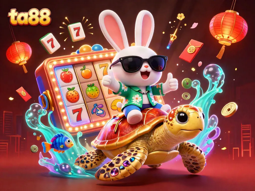 Engage with ta88's vibrant casino experience featuring a lucky rabbit and golden turtle.