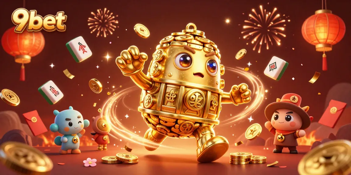 Experience thrilling gameplay with the animated 9bet golden golem surrounded by vibrant casino elements.