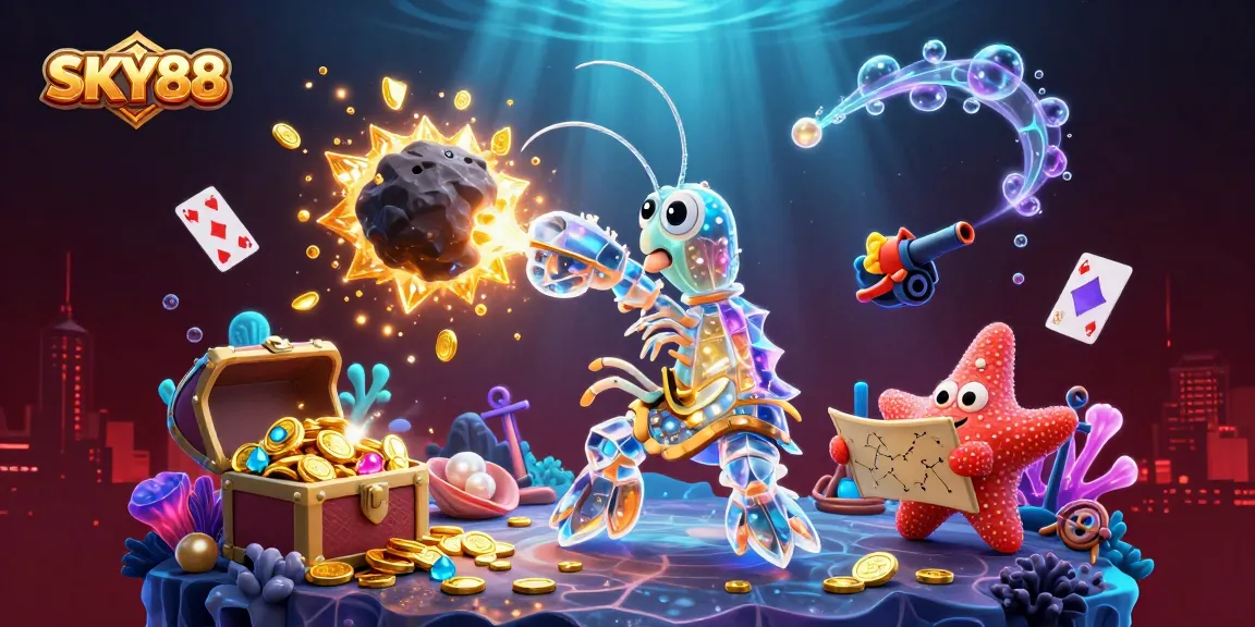 Win big with SKY88 as a 3D mantis shrimp breaks through an asteroid showering coins.