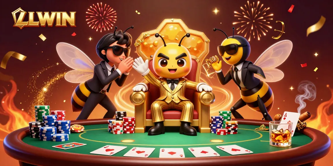 Experience thrilling poker action at LLWIN with cartoon characters set against a vibrant casino backdrop.