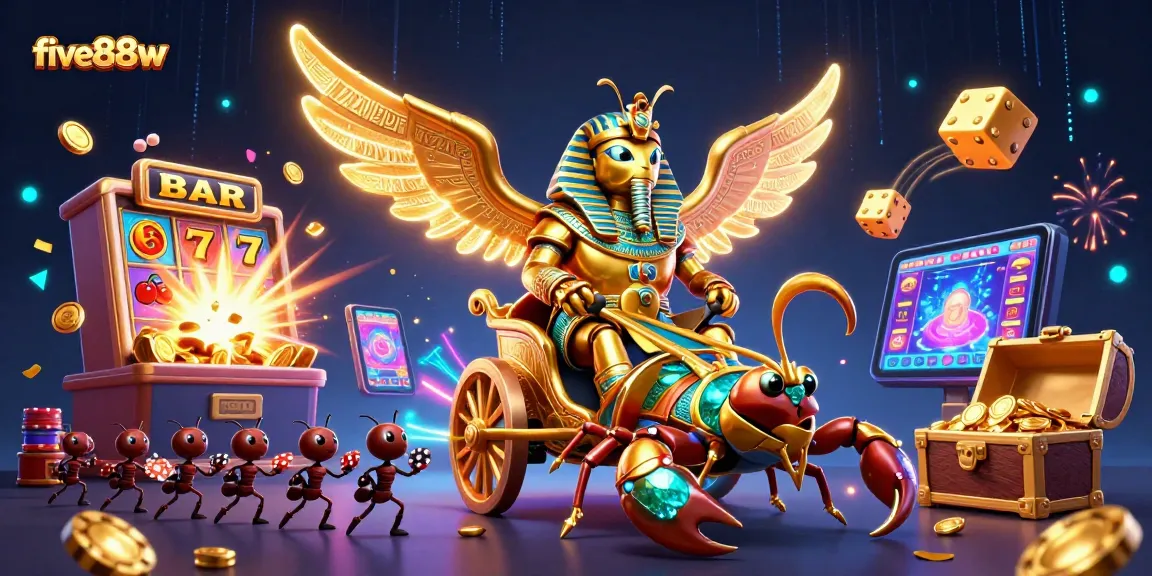Experience five88w's exciting casino adventure with vibrant characters and dynamic slot elements.