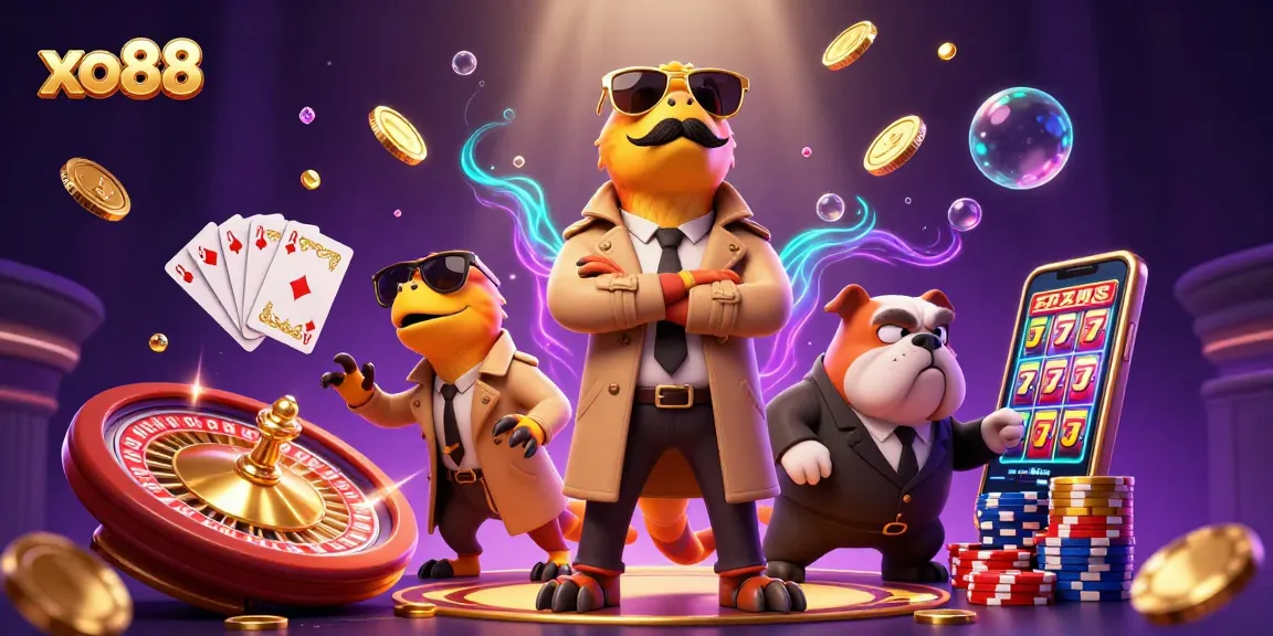 Experience the thrill of gambling at xo88 with energetic raptors in a trench coat trying to access a VIP casino lounge.