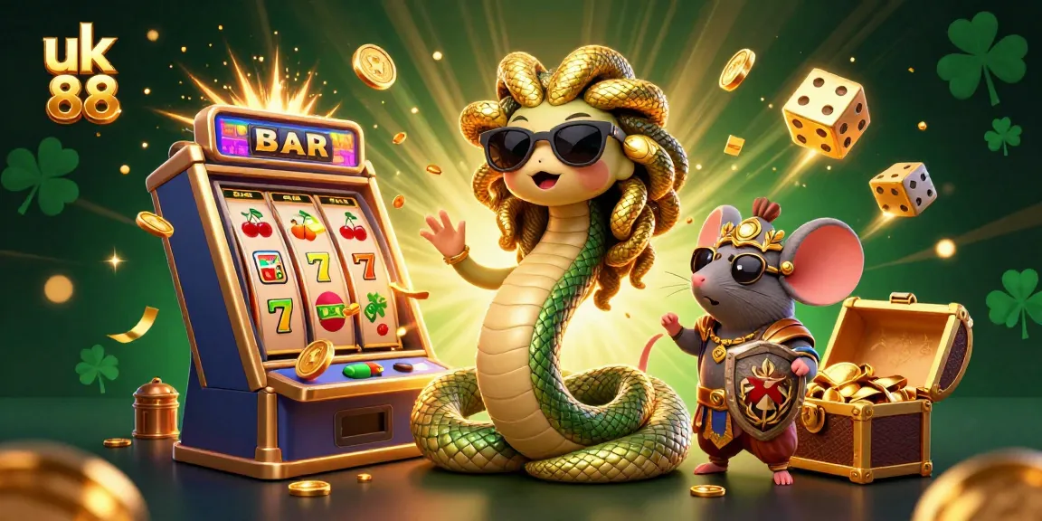 uk 88 reveals a vibrant casino scene with Medusa and a warrior mouse celebrating online wins.
