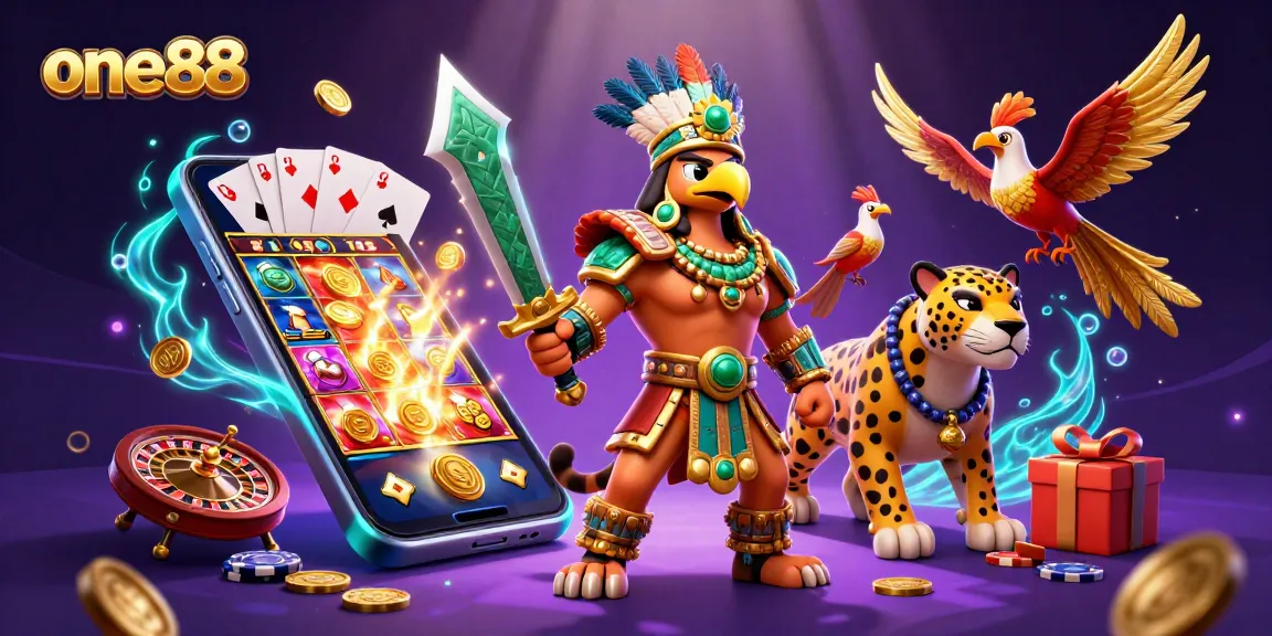 Experience thrilling gameplay with one88 as cartoon warriors engage in colorful slot adventures.