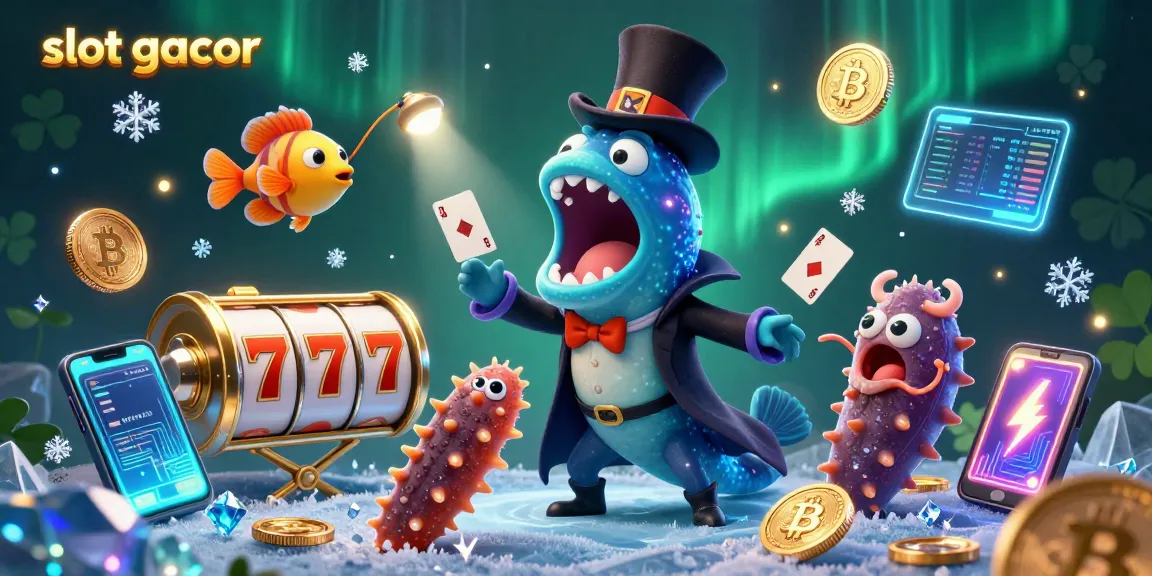Engage with slot gacor magic as deep-sea creatures perform alongside crypto elements in a vibrant casino scene.