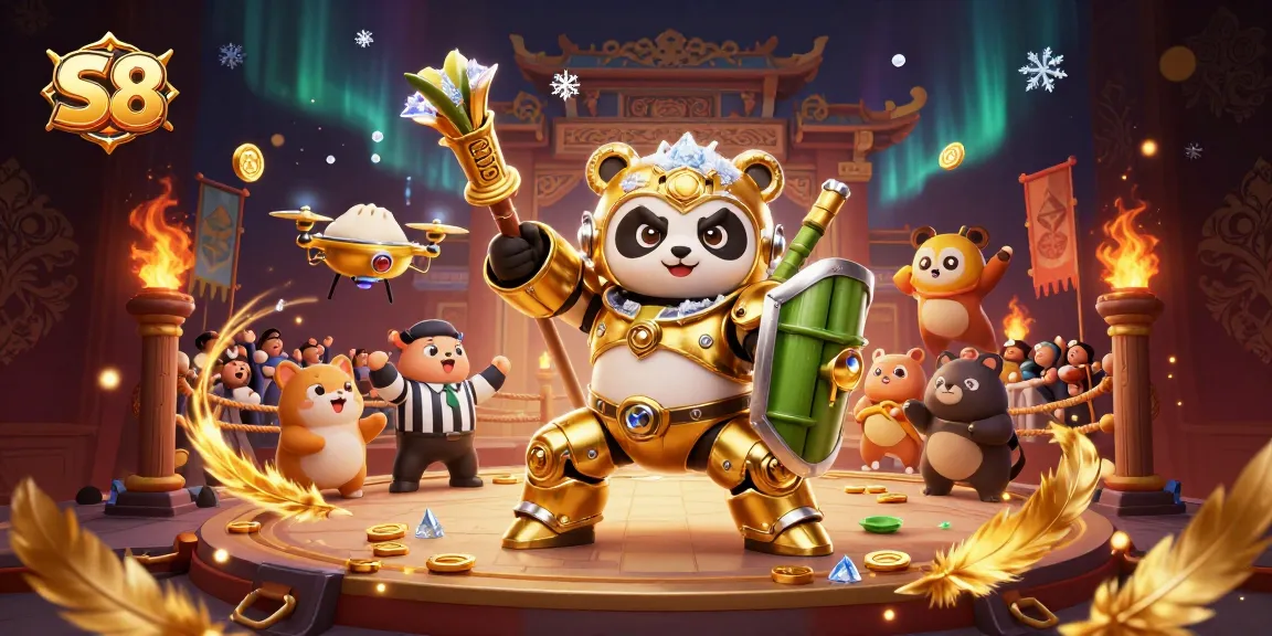 Experience thrilling gameplay at S8 with vibrant 3D casino elements featuring golden panda and dynamic action.